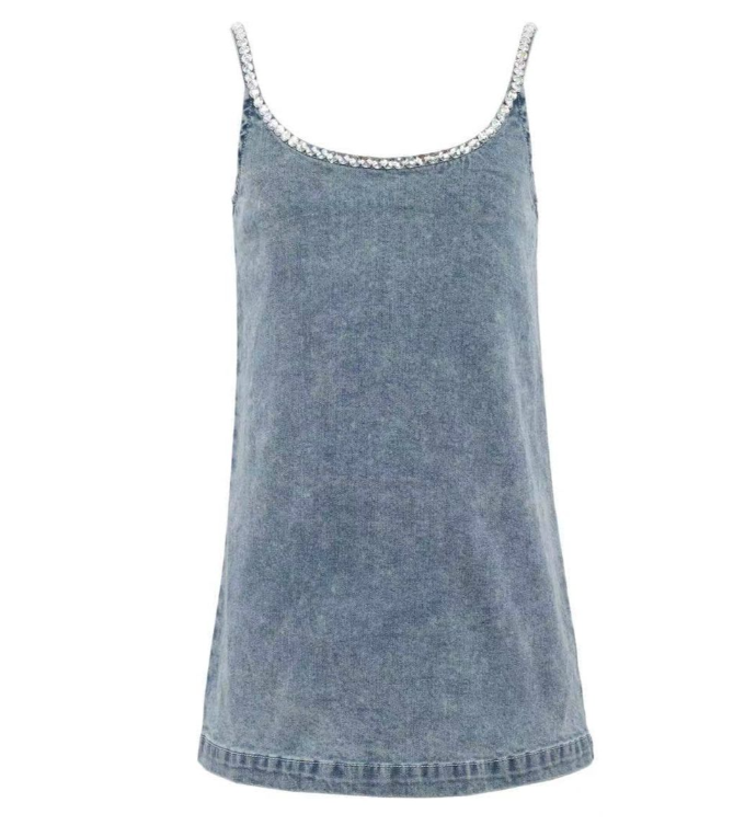 Gems Bow Denim Dress