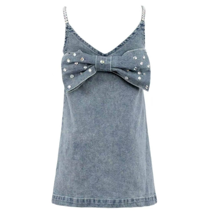 Gems Bow Denim Dress