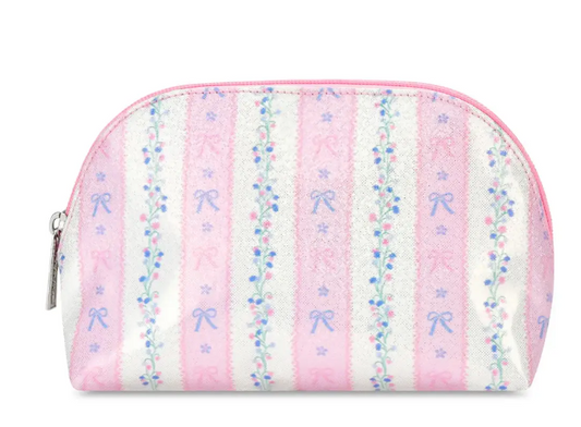 Floral Stripe Oval Cosmetic Bag