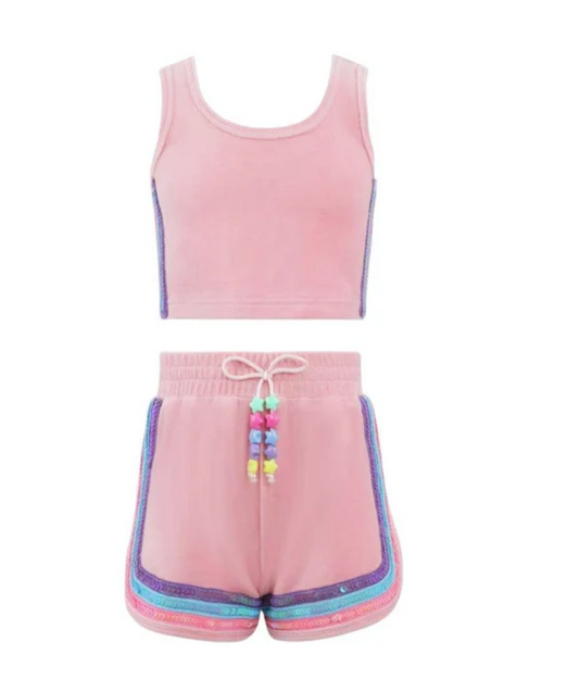 Rainbow Velour Sequin Tank Set | Pink