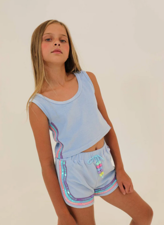 Rainbow Velour Sequin Tank Set | Blue