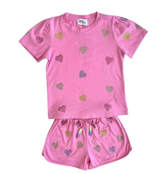 Crystal Hearts Short Set | Pink