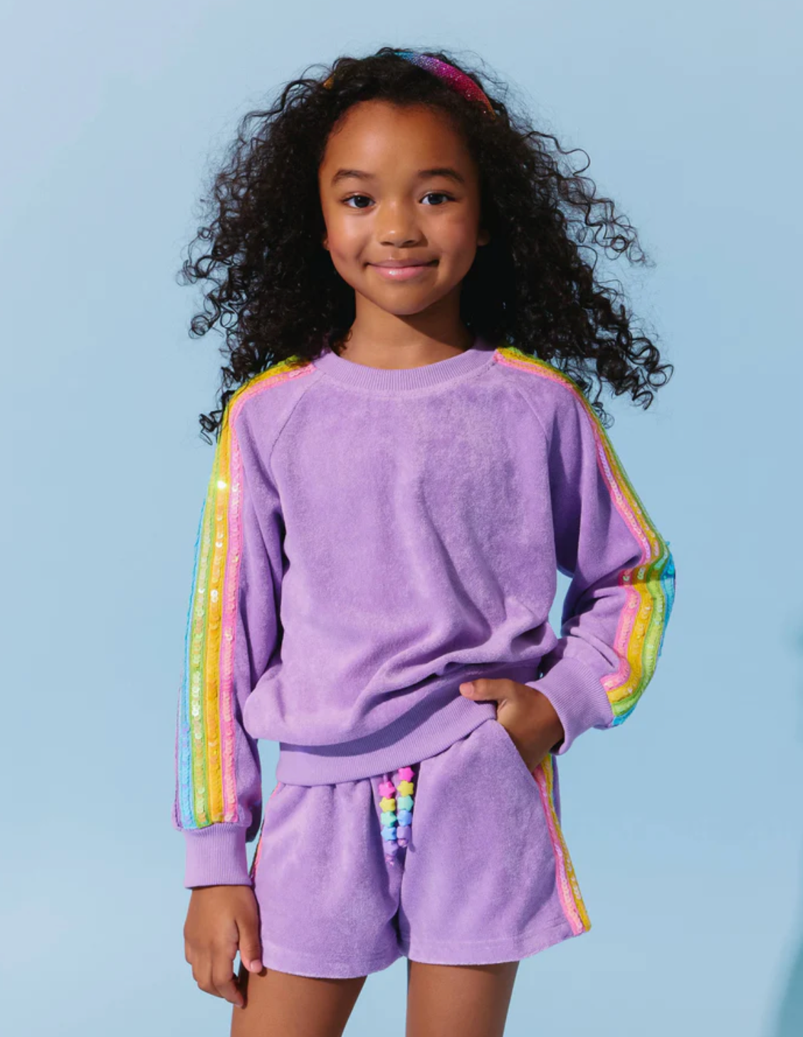 Lavender Rainbow Sequin Stripe Short Set