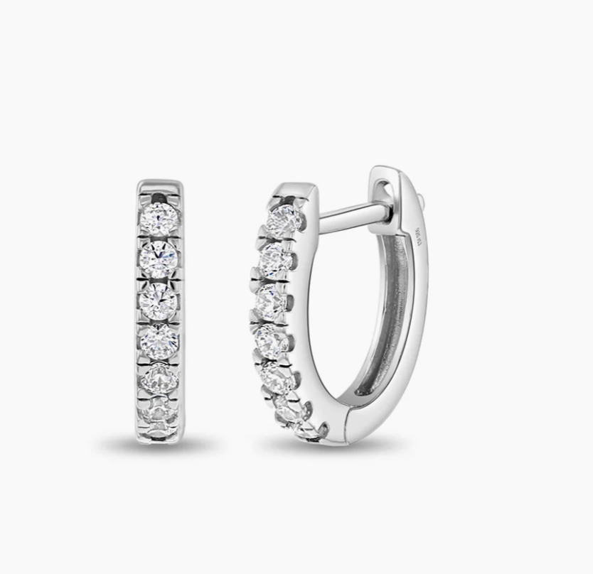 9mm CZ Hoop Earrings | Sterling Silver