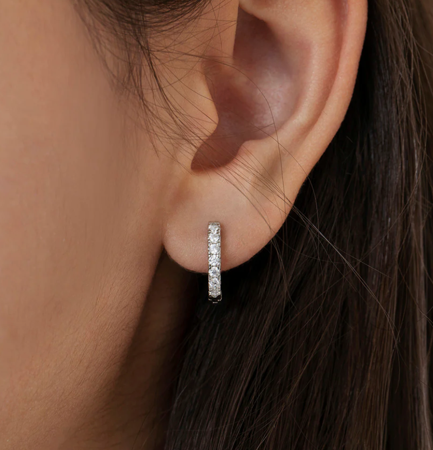 9mm CZ Hoop Earrings | Sterling Silver