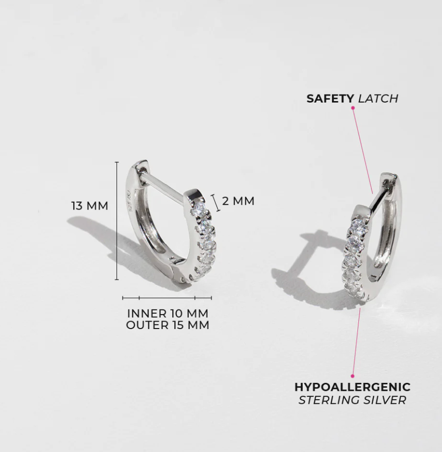 9mm CZ Hoop Earrings | Sterling Silver