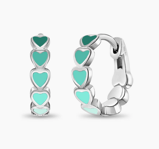 Green Heart Cascade Hoop Earrings | Sterling Silver