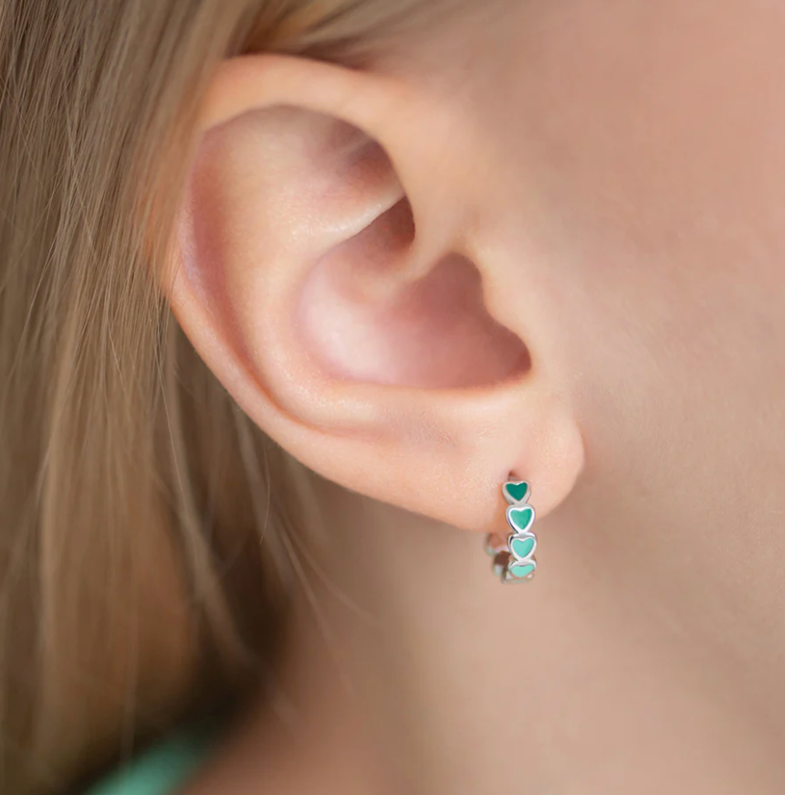 Green Heart Cascade Hoop Earrings | Sterling Silver