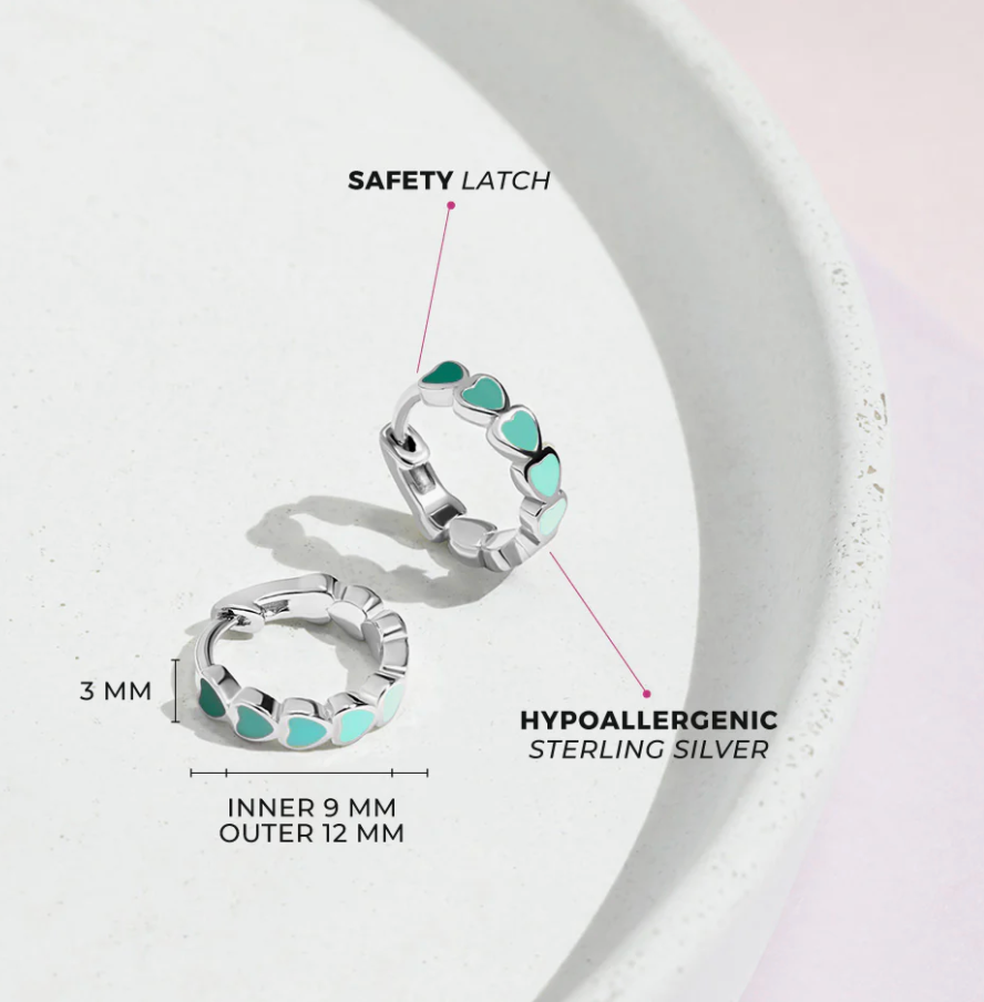 Green Heart Cascade Hoop Earrings | Sterling Silver