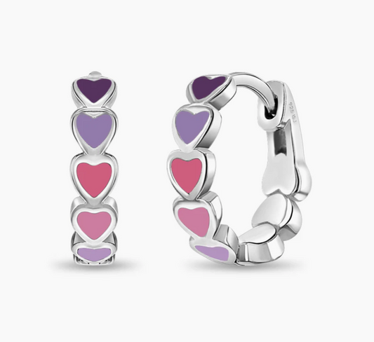 Purple Heart Cascade Hoop Earrings | Sterling Silver