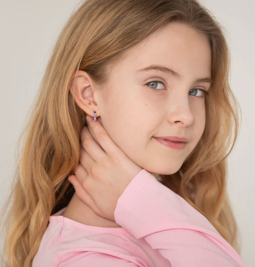 Purple Heart Cascade Hoop Earrings | Sterling Silver