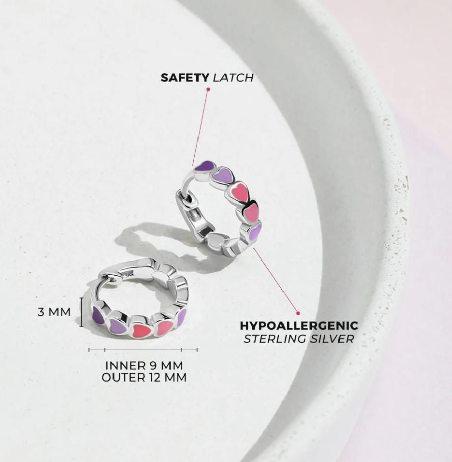 Purple Heart Cascade Hoop Earrings | Sterling Silver
