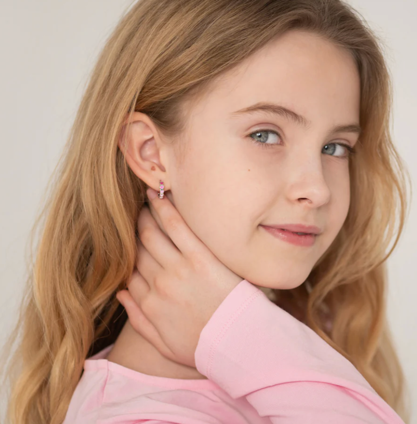 Pink Heart Cascade Hoop Earrings | Sterling Silver