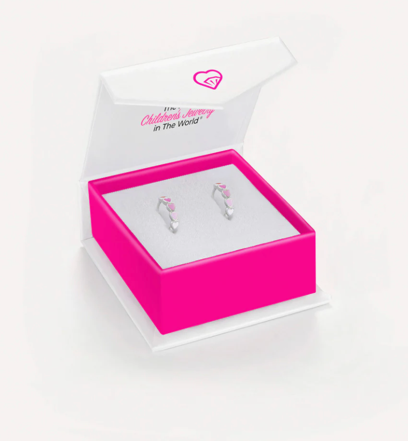 Pink Heart Cascade Hoop Earrings | Sterling Silver
