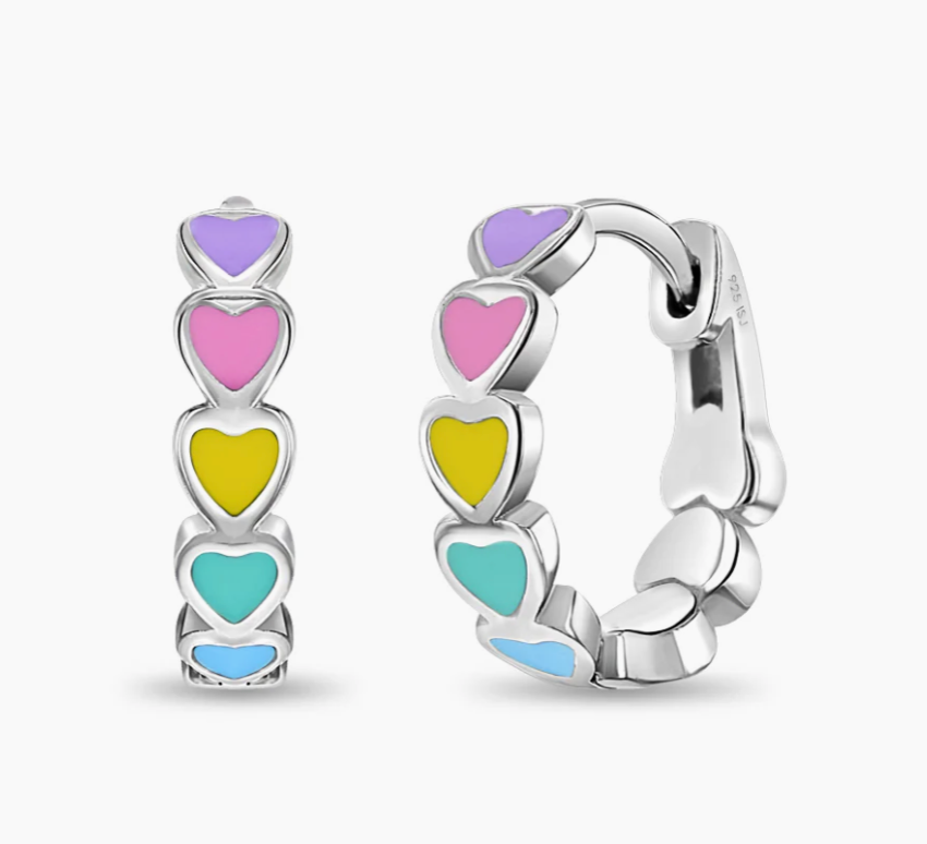 Multi Heart Cascade Hoop Earrings | Sterling Silver