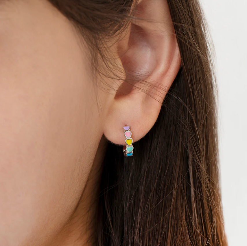 Multi Heart Cascade Hoop Earrings | Sterling Silver