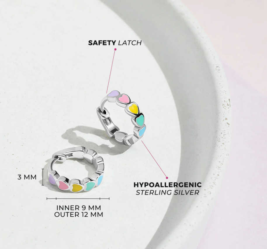 Multi Heart Cascade Hoop Earrings | Sterling Silver