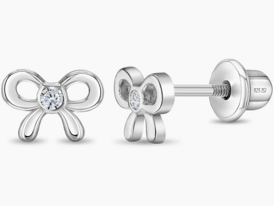 Delicate CZ Bow Earrings | Sterling Silver