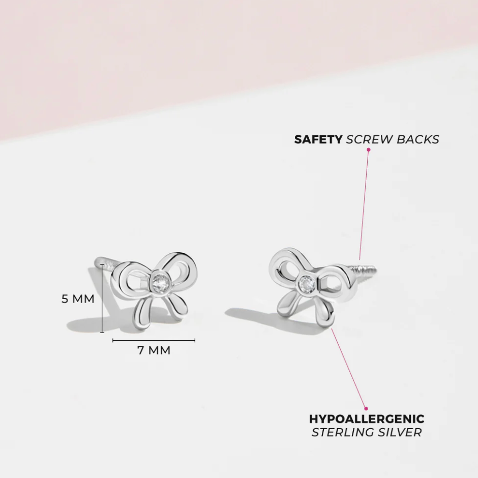 Delicate CZ Bow Earrings | Sterling Silver