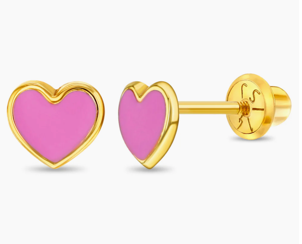 Pink Heart Earrings | 14k Gold