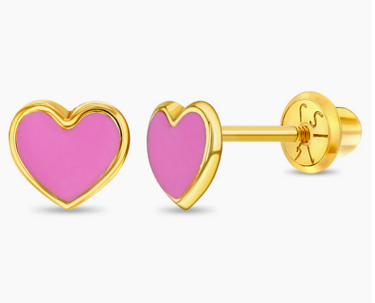 Pink Heart Earrings | 14k Gold