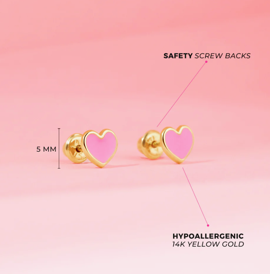 Pink Heart Earrings | 14k Gold