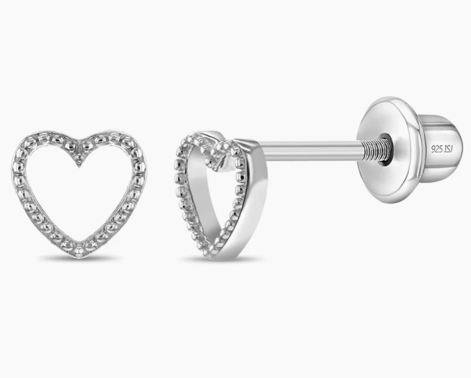 Tiny Open Textured Heart Earrings | Sterling Silver