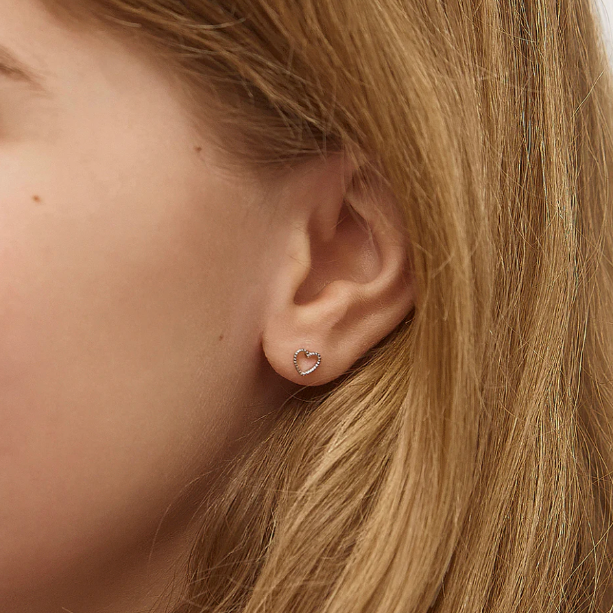 Tiny Open Textured Heart Earrings | Sterling Silver