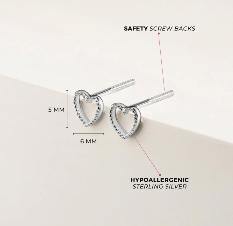 Tiny Open Textured Heart Earrings | Sterling Silver