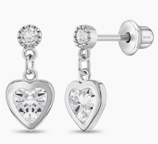 My First Dangle Heart Earrings | Sterling Silver