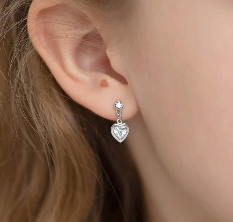 My First Dangle Heart Earrings | Sterling Silver