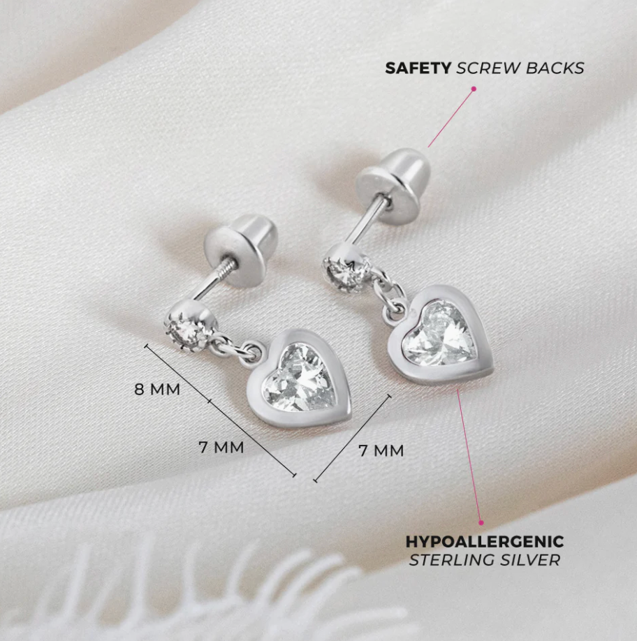 My First Dangle Heart Earrings | Sterling Silver