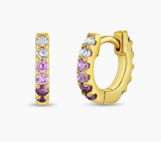 Purple Cascading CZ Hoop Earrings | 14k Gold
