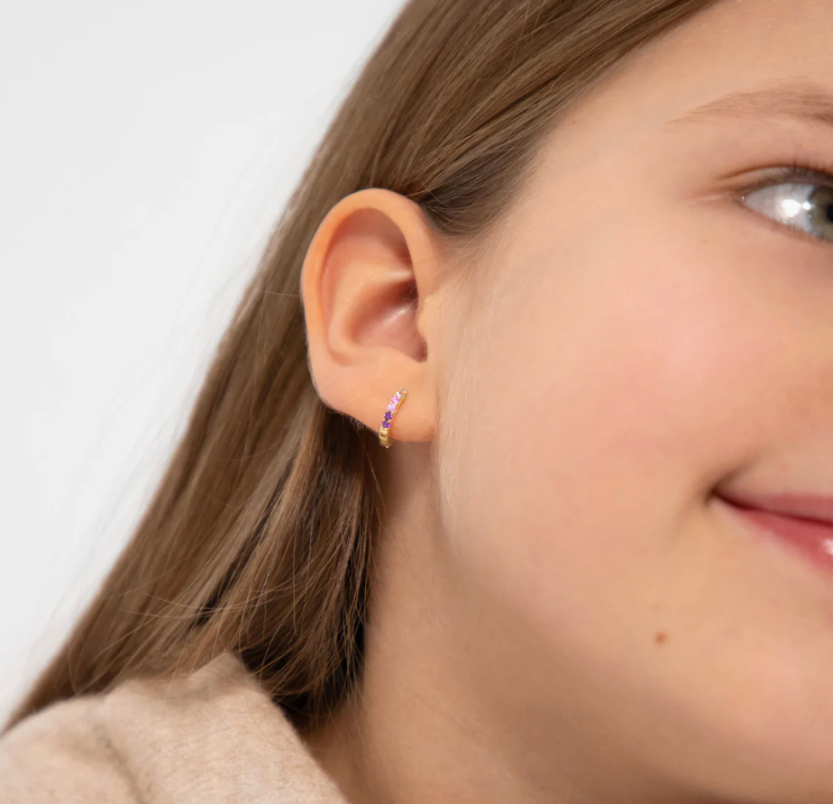 Purple Cascading CZ Hoop Earrings | 14k Gold