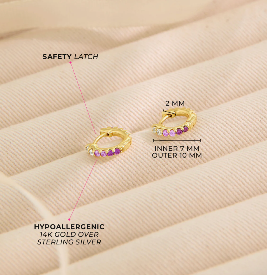 Purple Cascading CZ Hoop Earrings | 14k Gold
