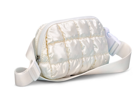 Pearl White Shiny Puffer Belt Bag