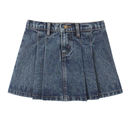 Pleated Denim Skirt | Indigo