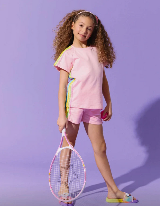 Pink Rainbow Stripe Short Set