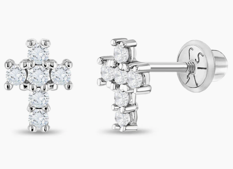 Classic CZ Cross Earrings | 14k White Gold