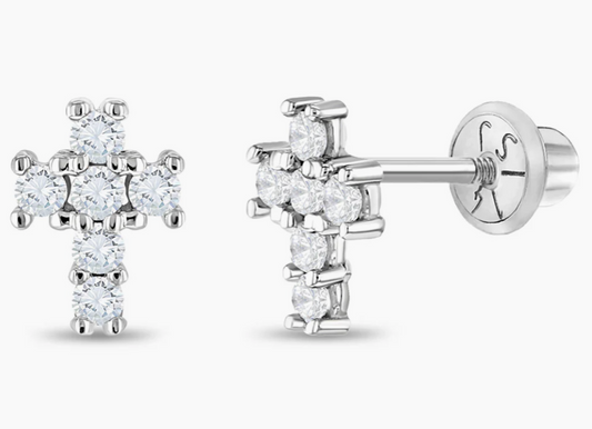Classic CZ Cross Earrings | 14k White Gold