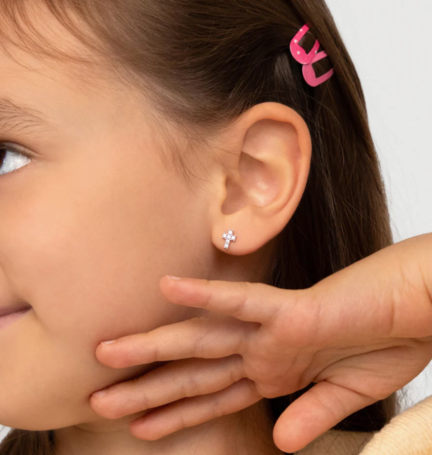 Classic CZ Cross Earrings | 14k White Gold