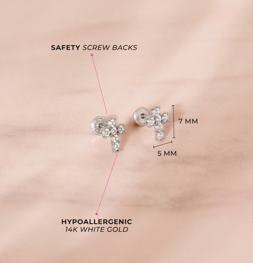 Classic CZ Cross Earrings | 14k White Gold