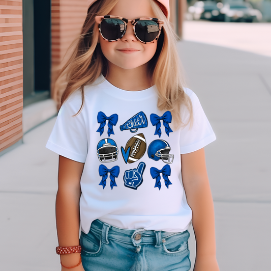 Blue Football & Bows Game Day T Shirt
