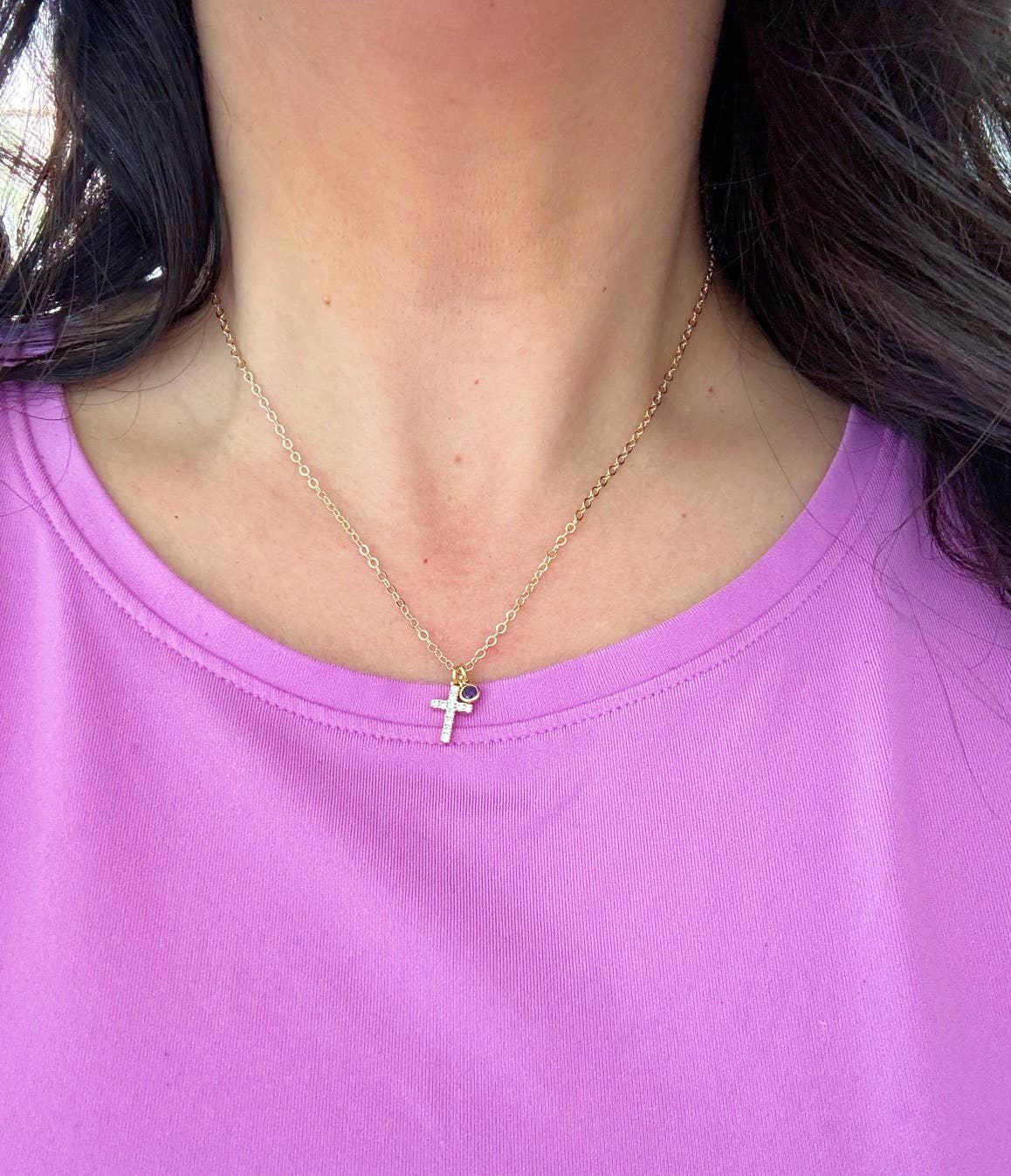 Cross Birthstone Necklace | March Aquamarine