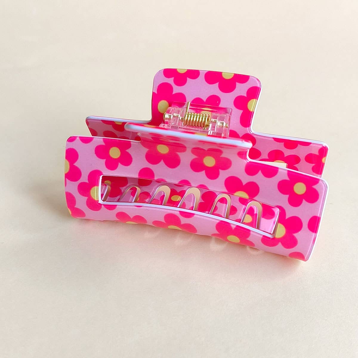 Pink Dopamine Flower Square Hair Claw Clip