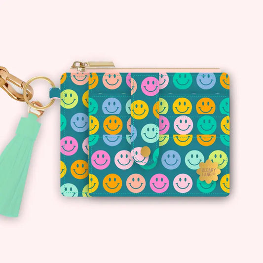 Emerald Rainbow Smiley Face Wallet Keychain