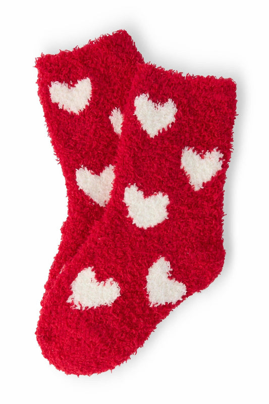 Red/Coconut Heart Cozy Socks: 7-12 Years