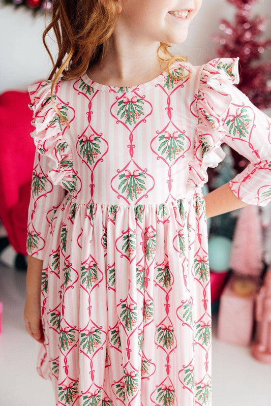 Merry Mistletoe 3/4 Sleeve Ruffle Twirl Dress: 5/6
