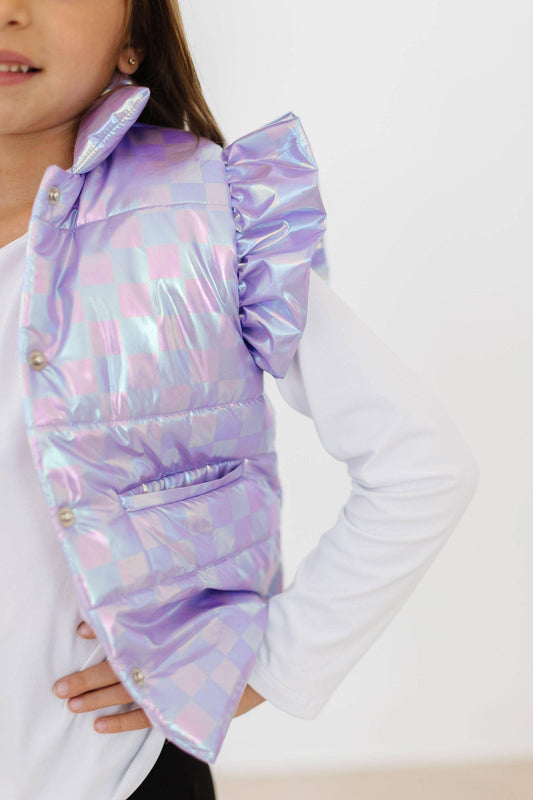 Lavender Haze Checker Puffer Vest: 11/12