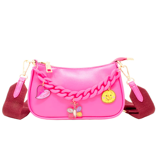Hot Pink Hobo Chain Charm Bag